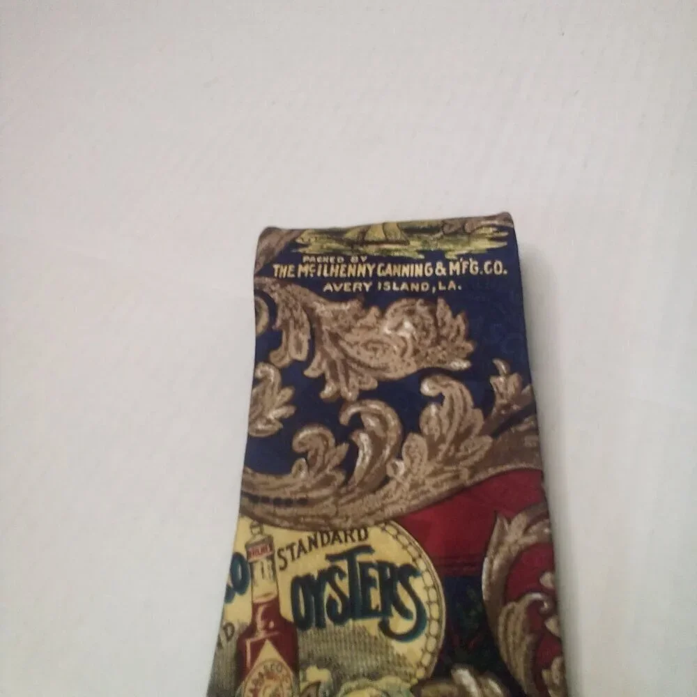 Tabasco Hot Sauce Tie Necktie Men 100% Silk Gold Red Blue